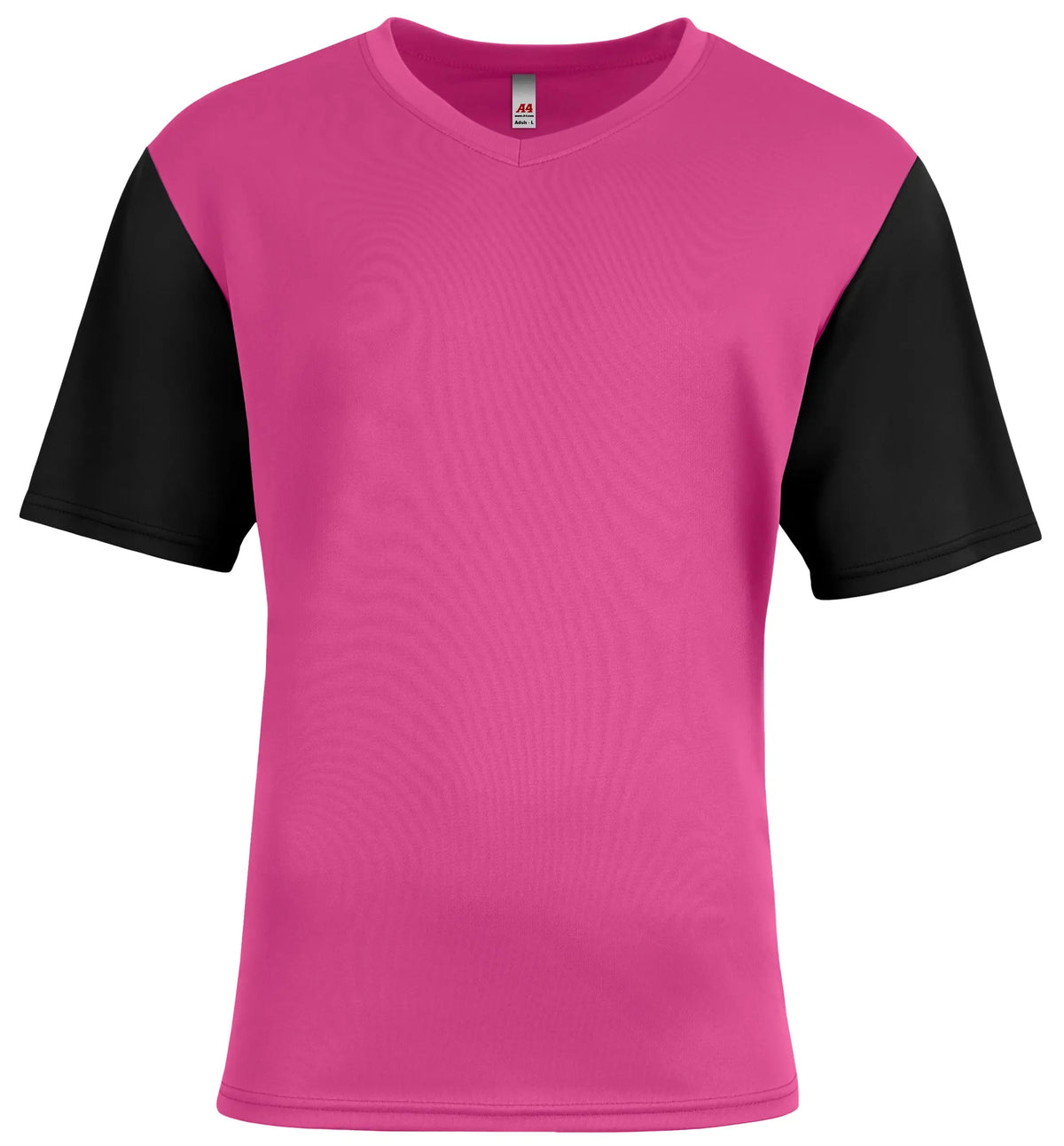 A4 N3541 Sprint Color Block V-neck T-shirt - Fuchsia Black - Adult Xs