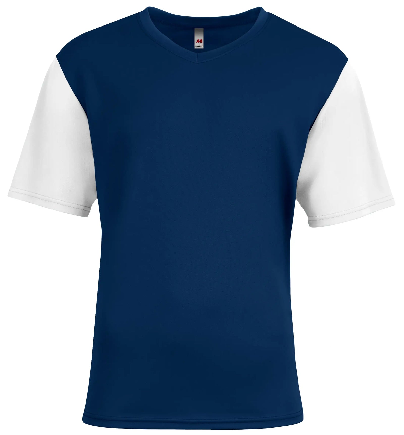 A4 N3541 Sprint Color Block V-neck T-shirt - Navy White - Adult Xs