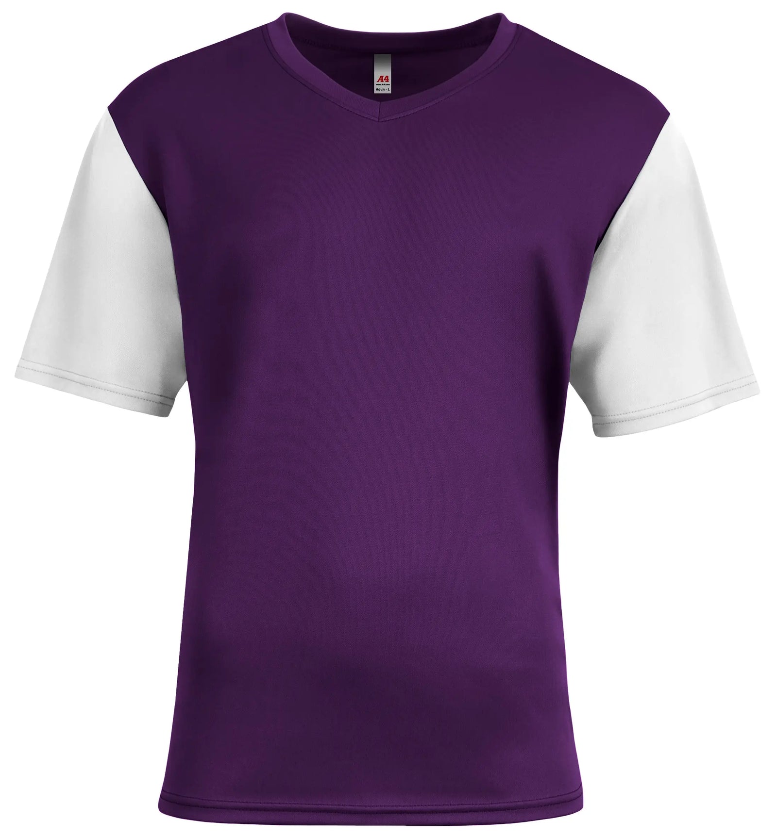A4 N3541 Sprint Color Block V-neck T-shirt - Purple White - Adult Xs
