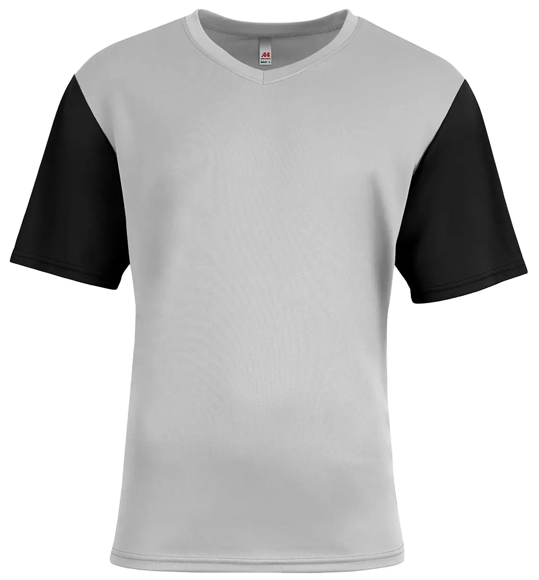 A4 N3541 Sprint Color Block V-neck T-shirt - Silver Black - Light Gray / Adult Xs