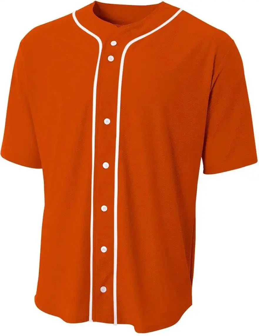 A4 N4184 Short Sleeve Full Button Baseball Top - Athletic Orange White