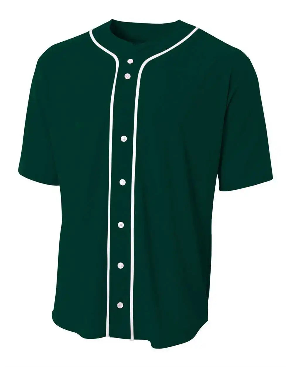 A4 N4184 Short Sleeve Full Button Baseball Top - Forest White