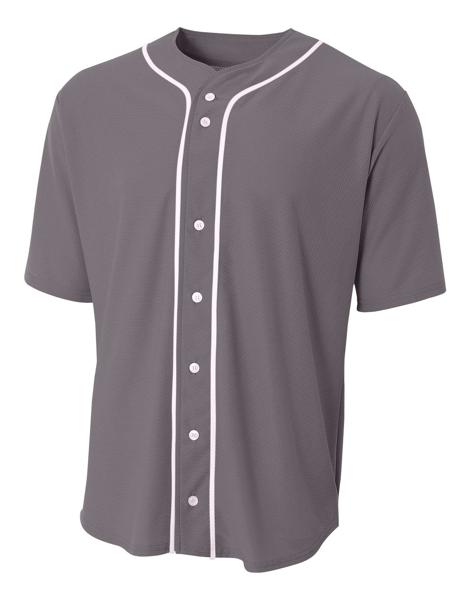 A4 N4184 Short Sleeve Full Button Baseball Top - Gray White