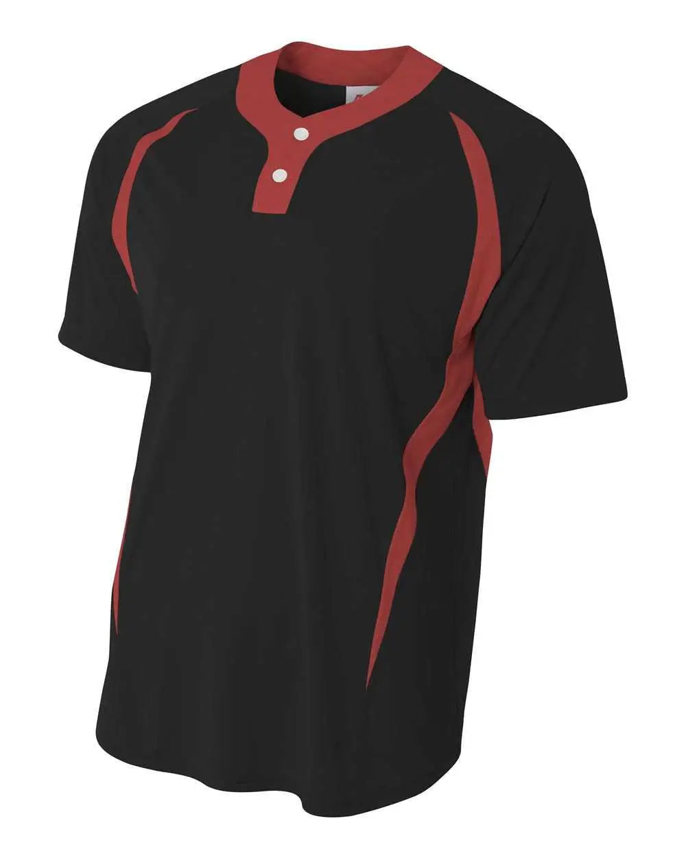A4 N4229 2-button Color Blocked Baseball Henley - Black Red