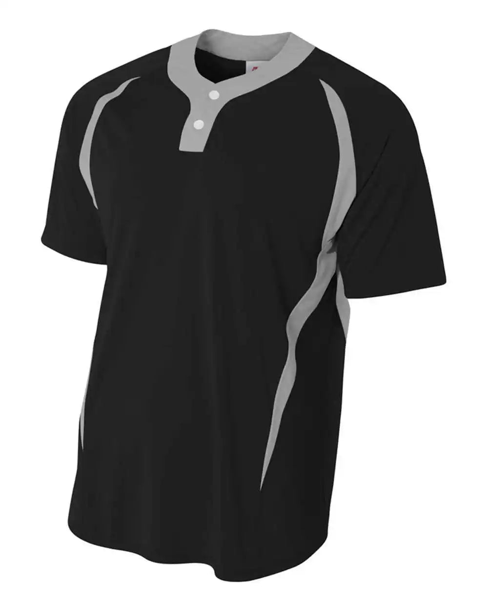 A4 N4229 2 Button Color Blocked Baseball Henley Black Silver