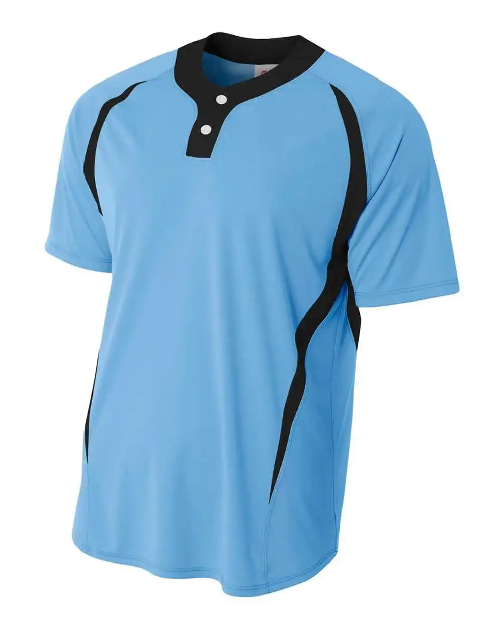 A4 N4229 2-button Color Blocked Baseball Henley - Light Blue Black