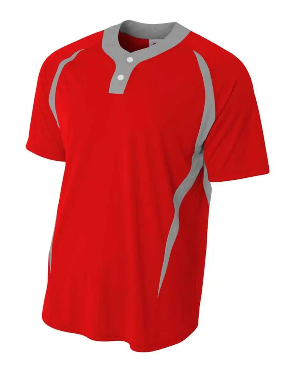 A4 N4229 2 Button Color Blocked Baseball Henley Scarlet Silver