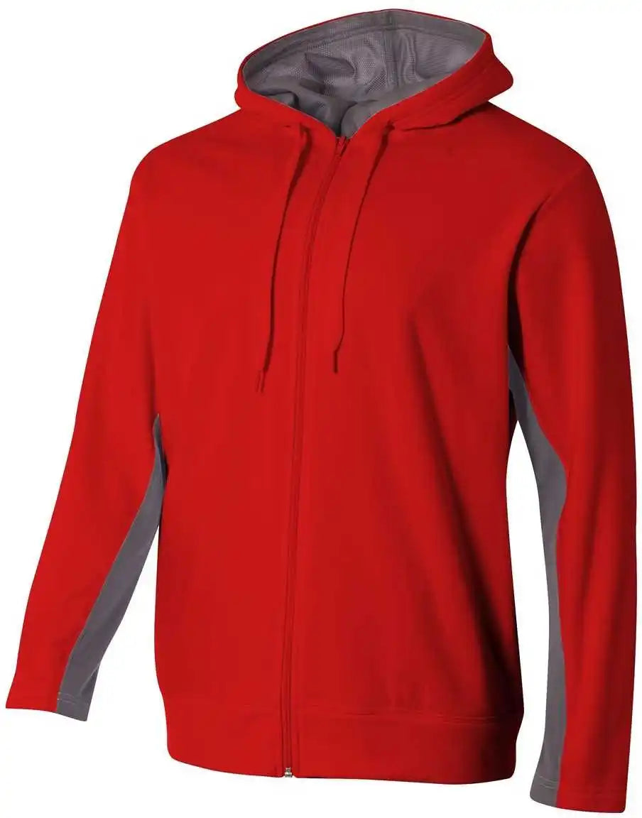 A4 N4251 Full Zip Color Block Fleece Hoodie - Scarlet Graphite