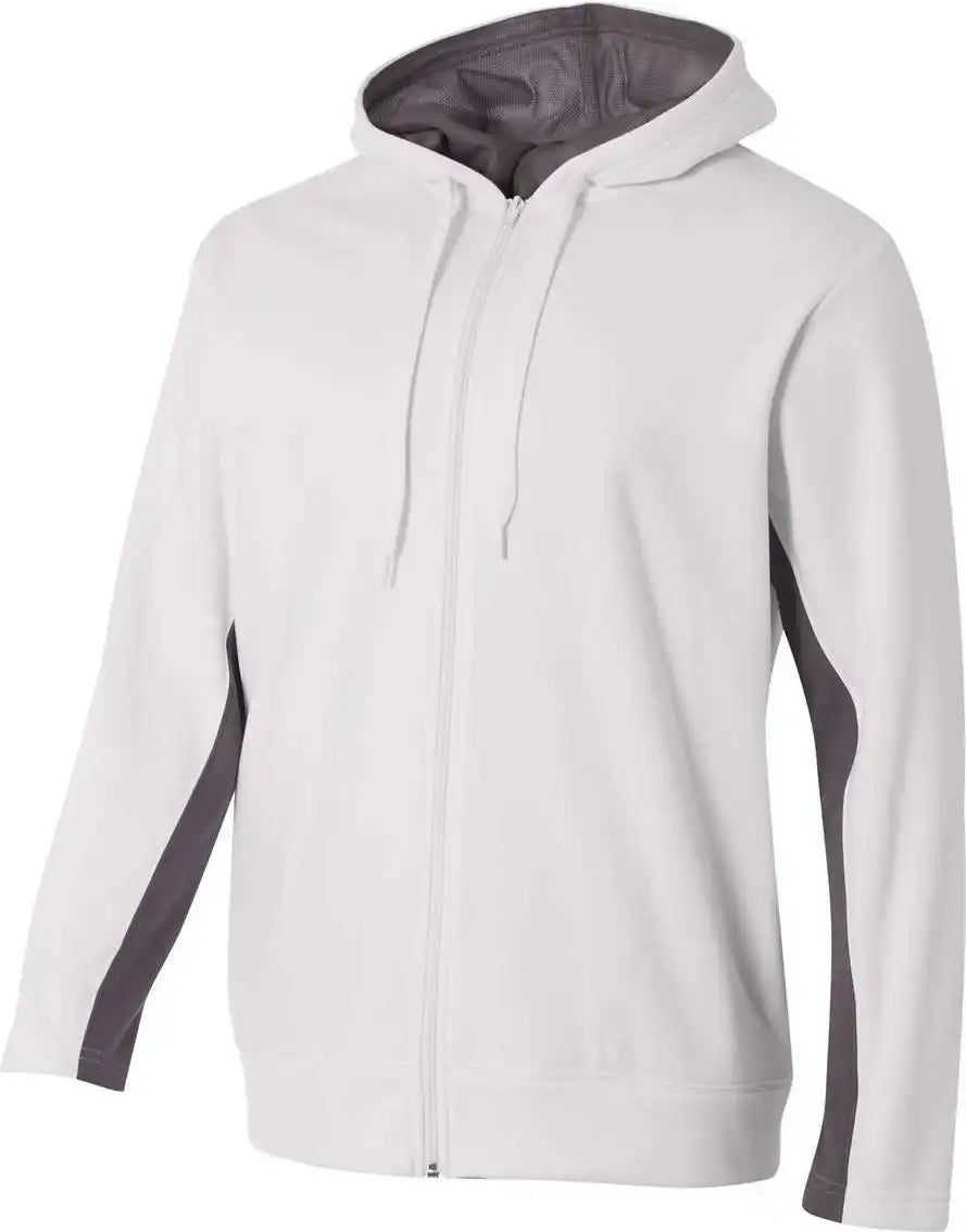 A4 N4251 Full Zip Color Block Fleece Hoodie White Graphite
