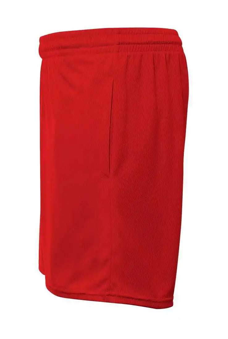A4 N5384 Adult Flatback Mesh Short with Pockets - Scarlet