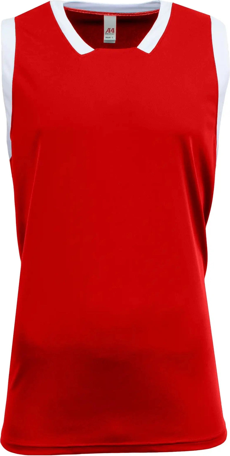 A4 Nb2505 Youth Sprint Single Ply Basketball Jersey - Scarlet White - Red / Xs