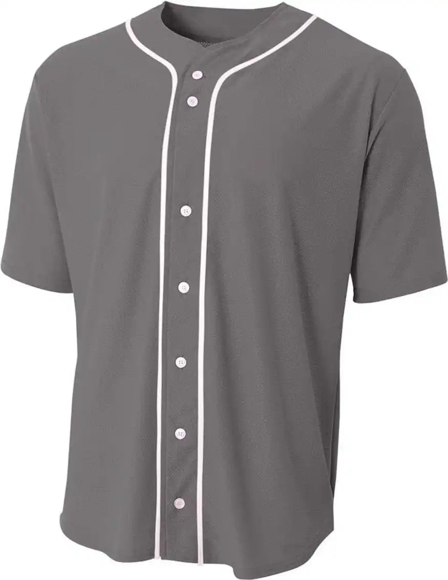A4 Nb4184 Youth Full Button Stretch Mesh Baseball Jersey Graphite White