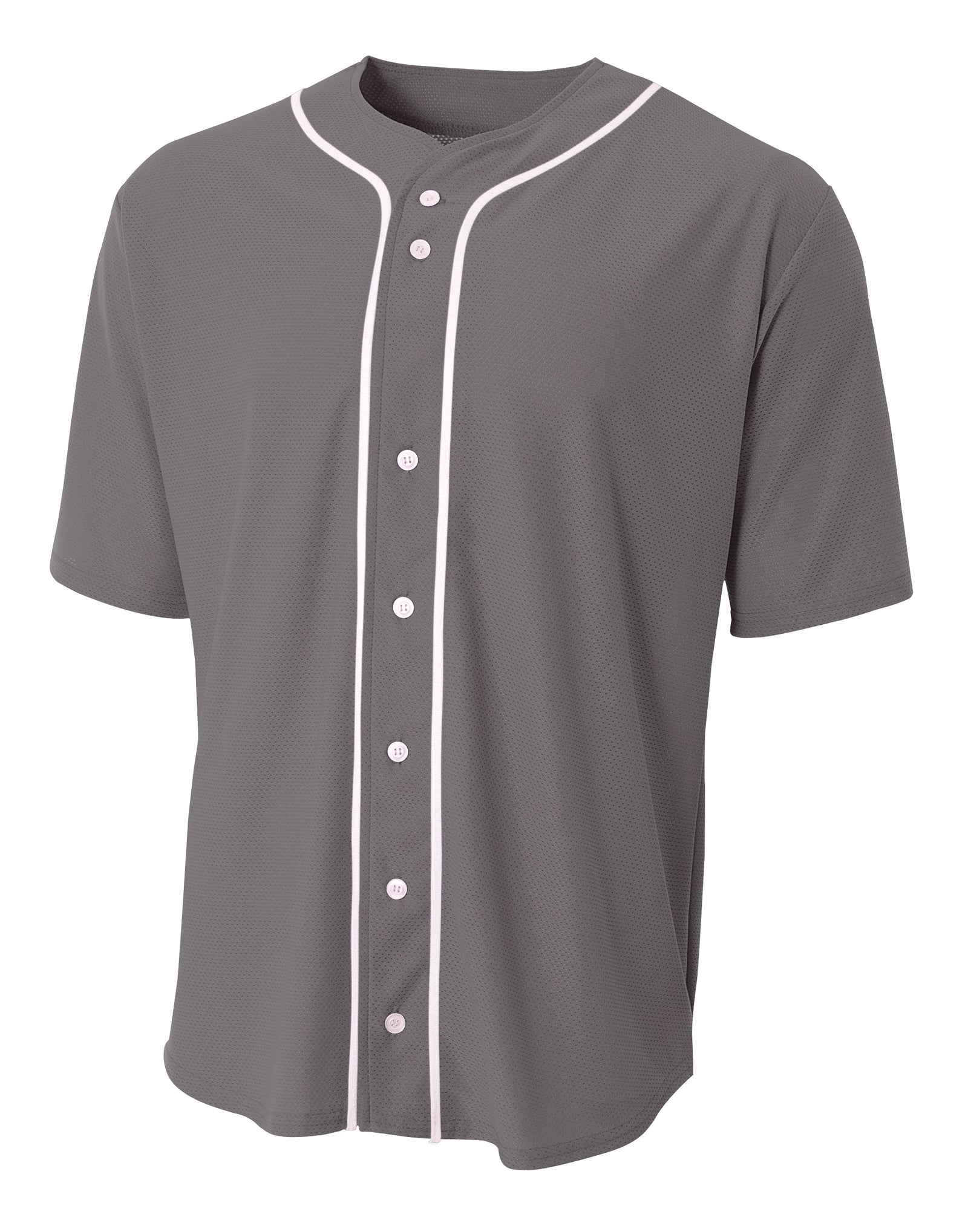 A4 Nb4184 Youth Full Button Stretch Mesh Baseball Jersey - Gray White