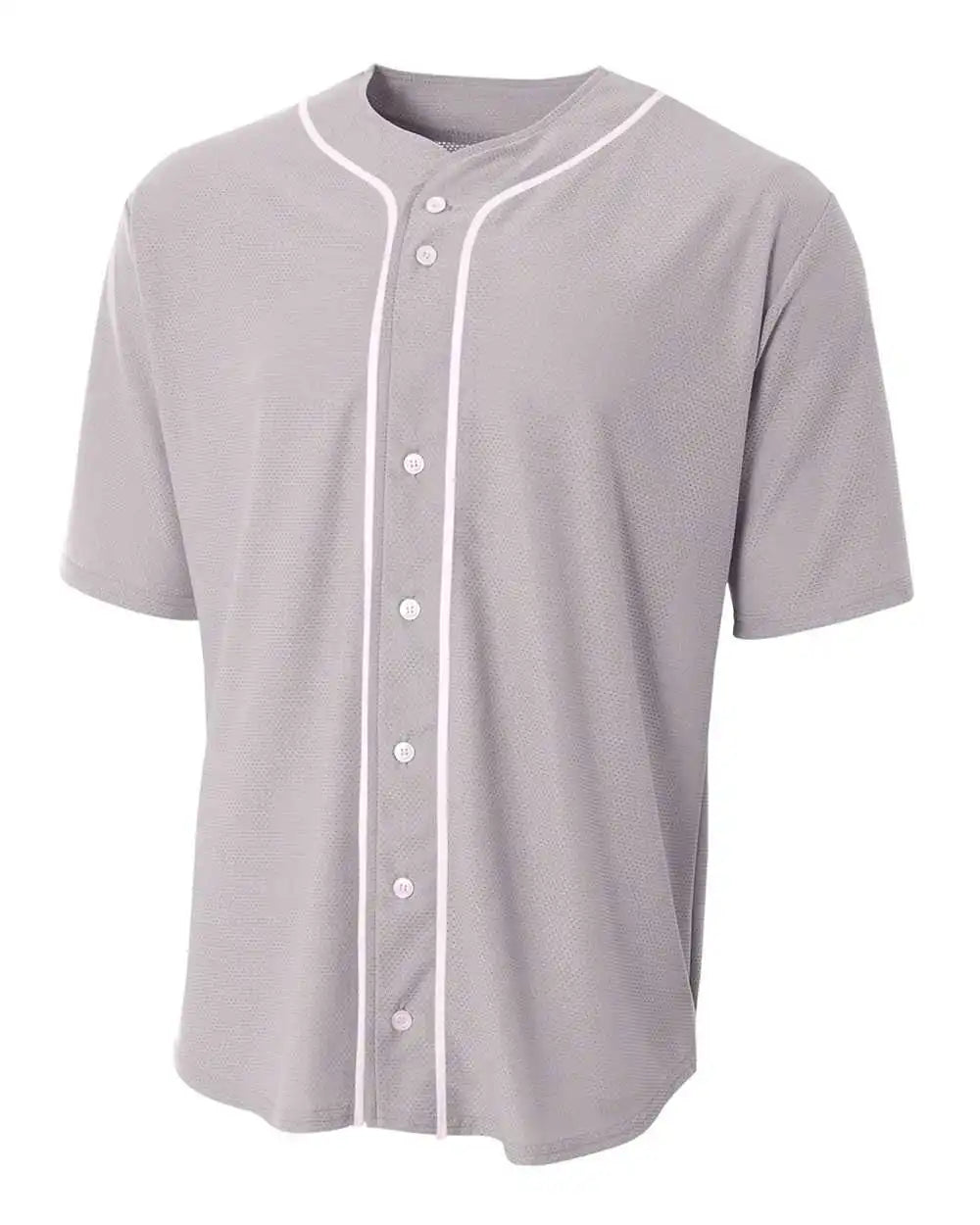 A4 Nb4184 Youth Full Button Stretch Mesh Baseball Jersey - Gray White