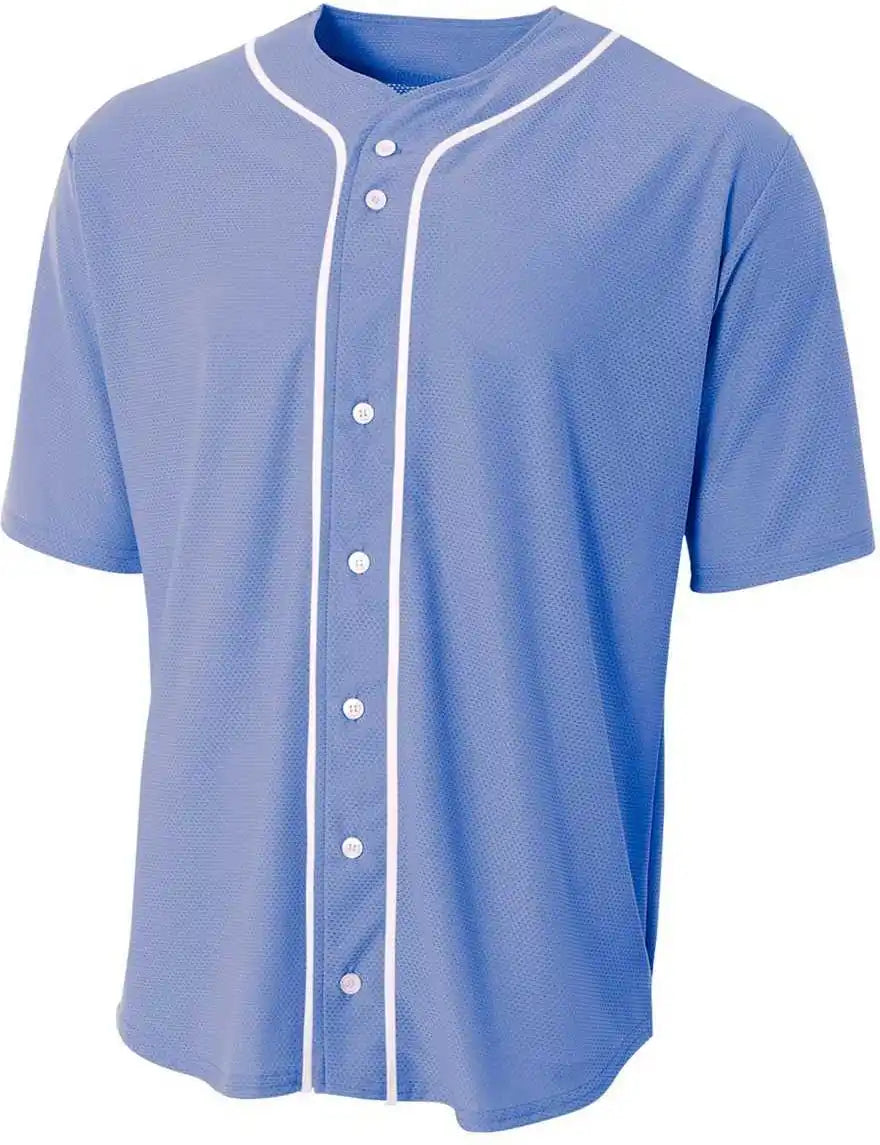 A4 Nb4184 Youth Full Button Stretch Mesh Baseball Jersey Light Blue White