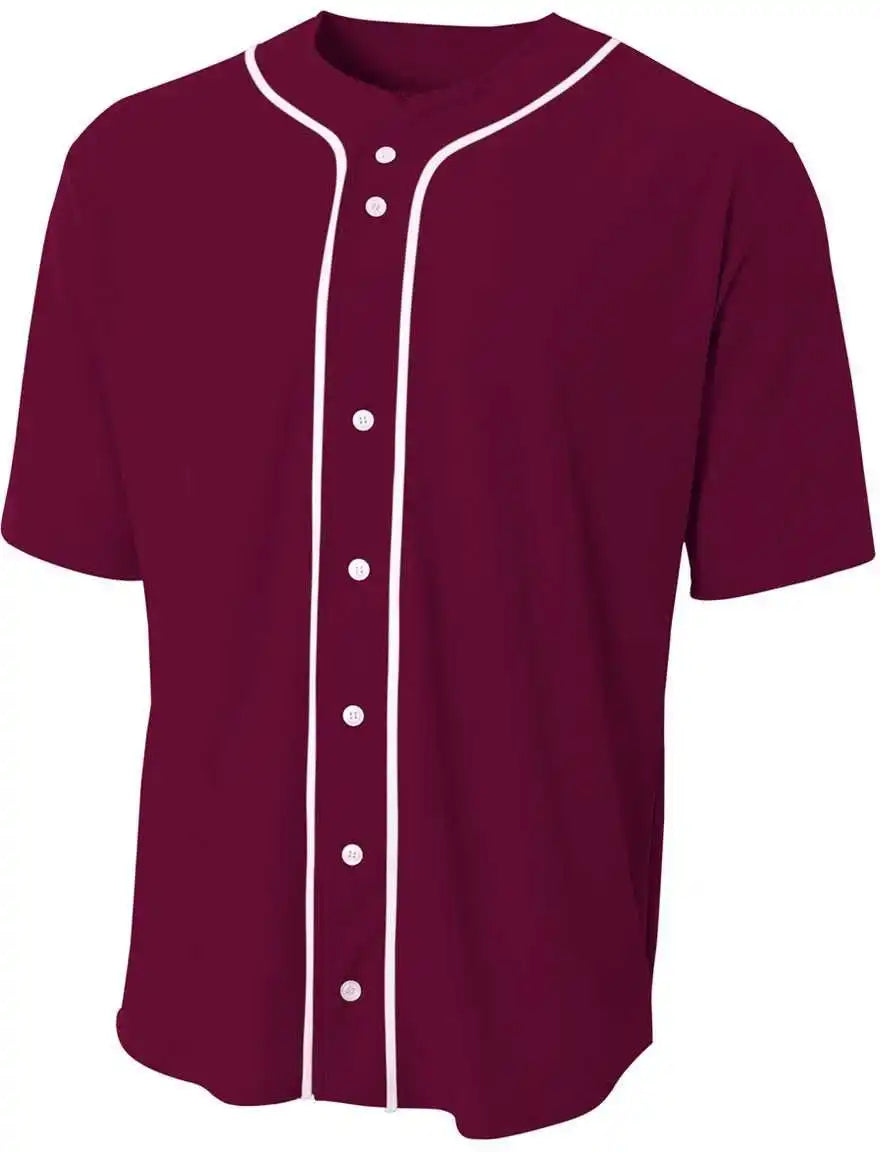 A4 Nb4184 Youth Full Button Stretch Mesh Baseball Jersey Maroon White