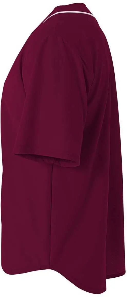 A4 Nb4184 Youth Full Button Stretch Mesh Baseball Jersey - Maroon White