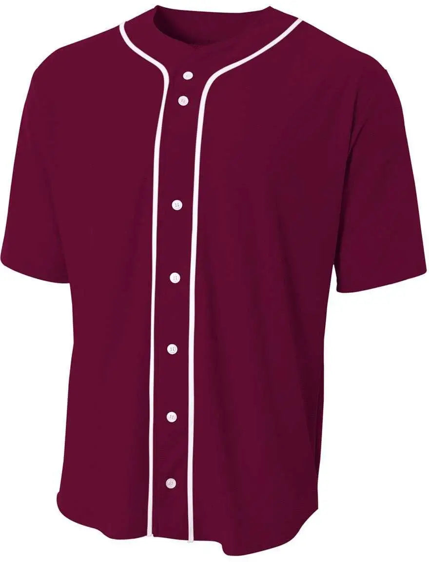 A4 Nb4184 Youth Full Button Stretch Mesh Baseball Jersey - Maroon White