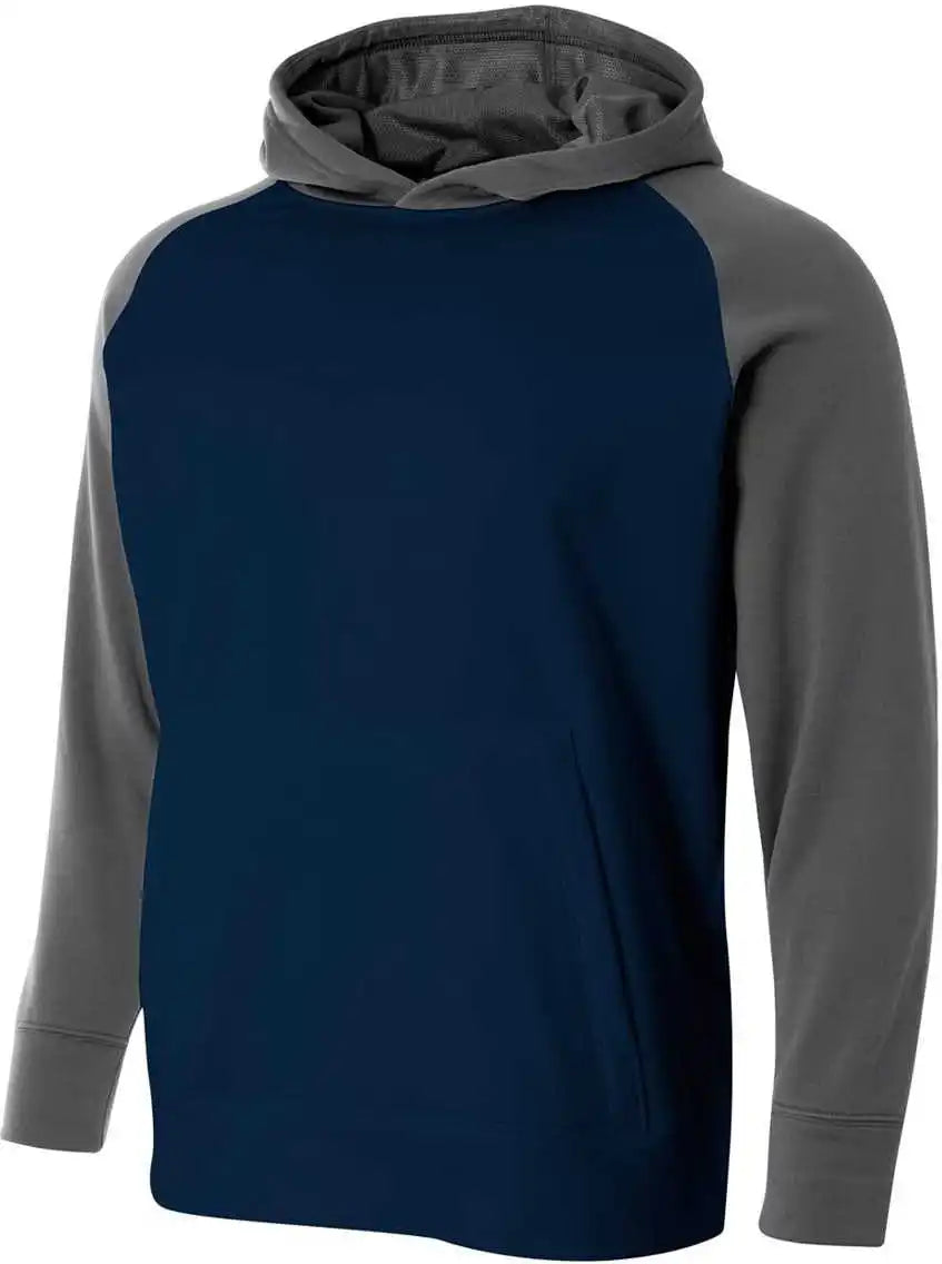 A4 Nb4234 Youth Color Block Tech Fleece Hoodie - Navy Graphite