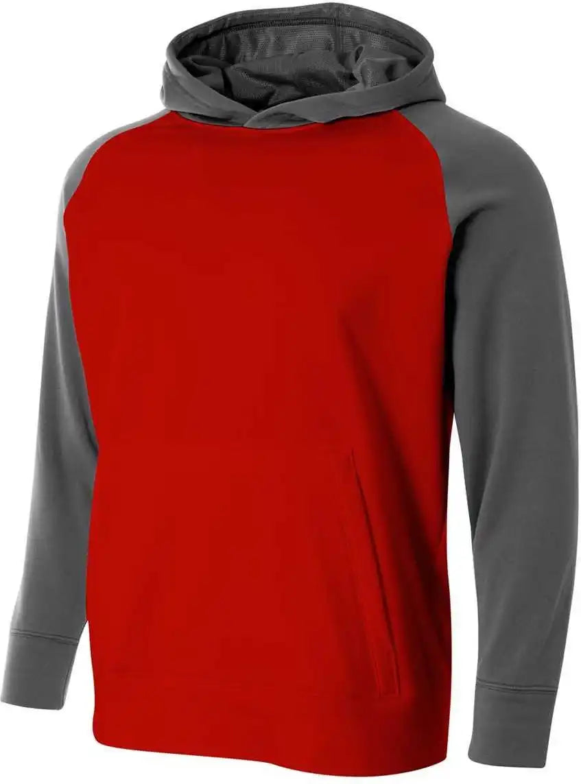 A4 Nb4234 Youth Color Block Tech Fleece Hoodie Scarlet Graphite