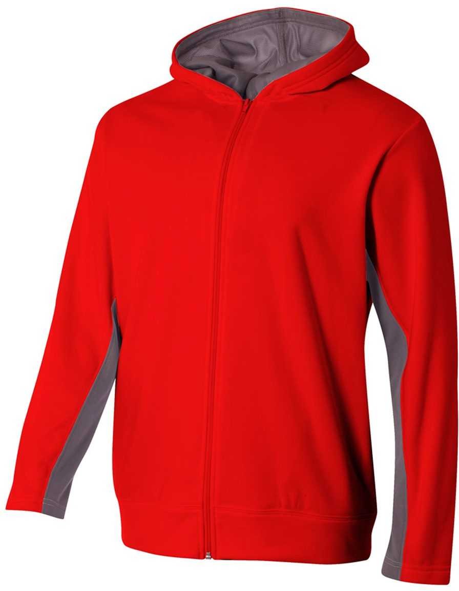 A4 Nb4251 Youth Full Zip Color Block Fleece Hoodie - Scarlet Graphite