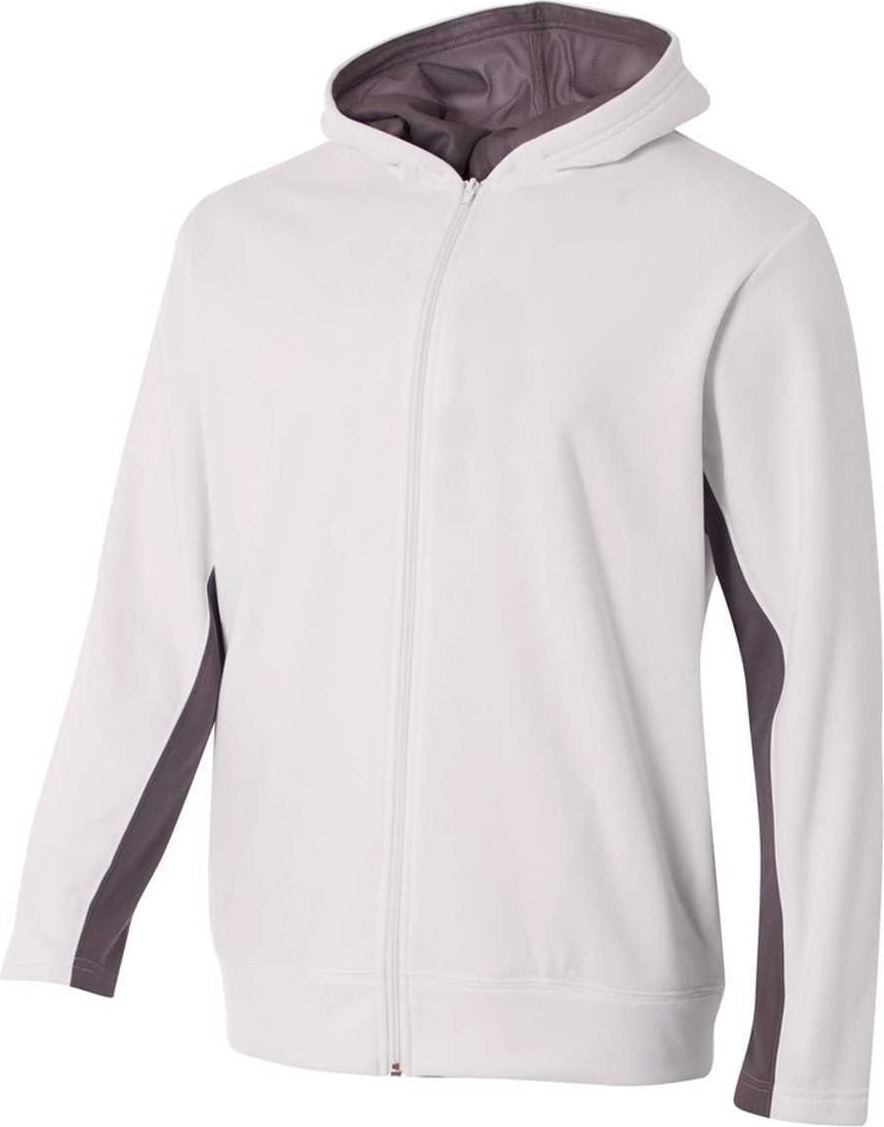 A4 Nb4251 Youth Full Zip Color Block Fleece Hoodie - White Graphite