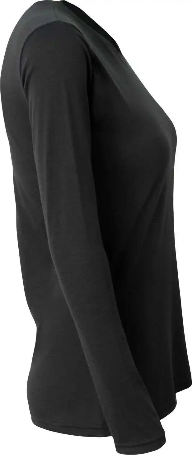 A4 Nw3029 Ladies’ Long Sleeve Softek v Neck t Shirt Black