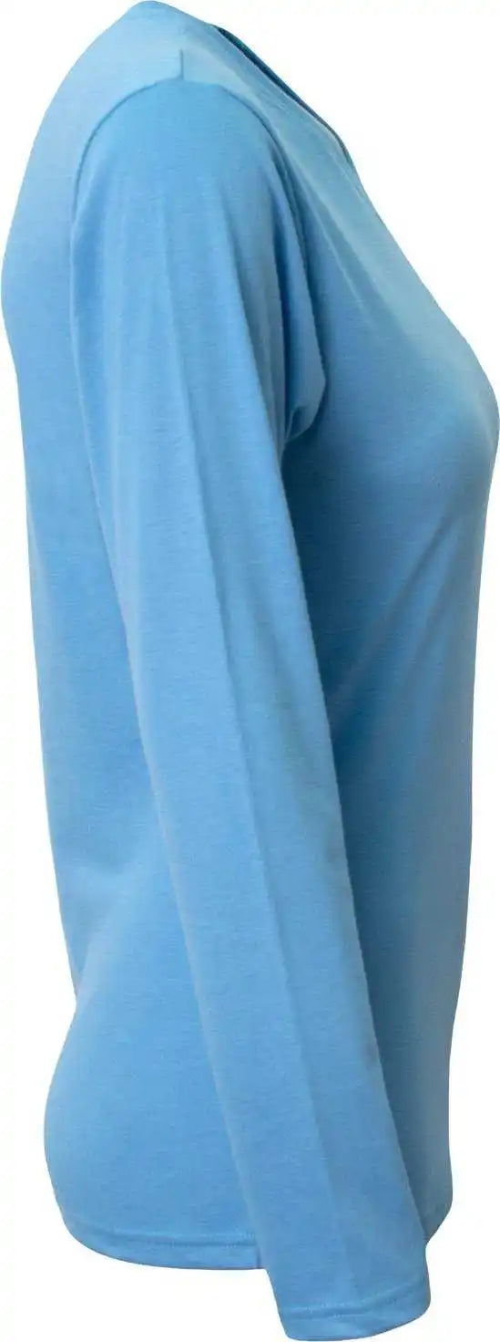 A4 Nw3029 Ladies’ Long-sleeve Softek V-neck T-shirt - Light Blue