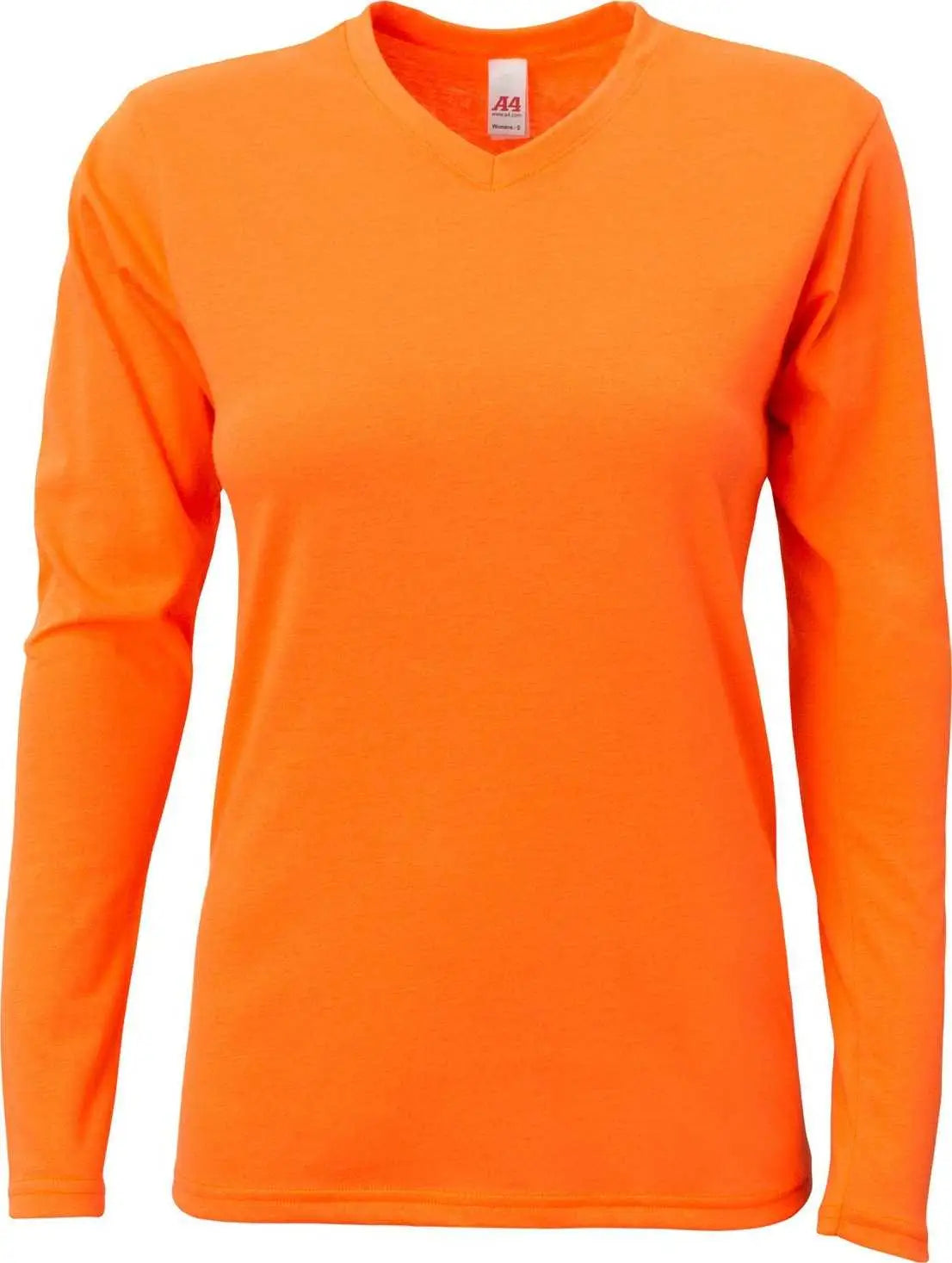 A4 Nw3029 Ladies’ Long-sleeve Softek V-neck T-shirt - Safety Orange