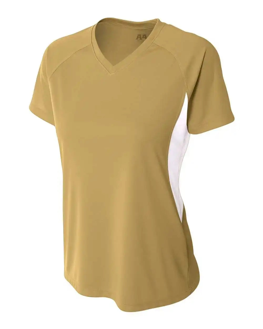 A4 Nw3223 Women’s Color Block Performance V-neck - Vegas Gold White