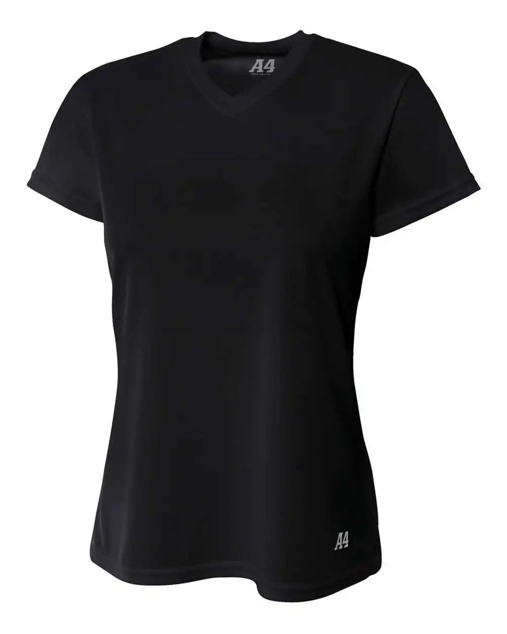 A4 Nw3254 Women’s Short Sleeve v Neck Birds Eye Mesh Tee Black