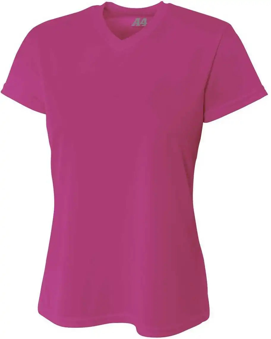 A4 Nw3254 Women’s Short Sleeve V-neck Birds Eye Mesh Tee - Fuchsia