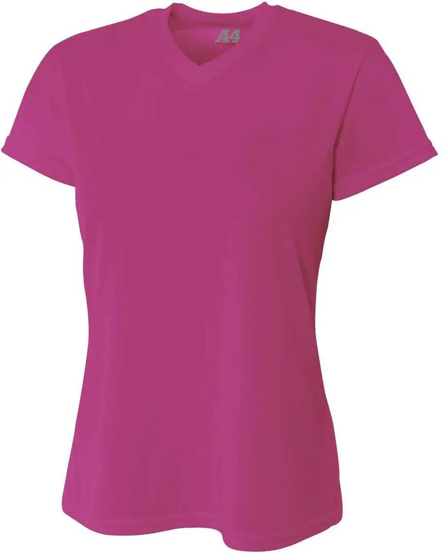 A4 Nw3254 Women’s Short Sleeve V-neck Birds Eye Mesh Tee - Fuchsia