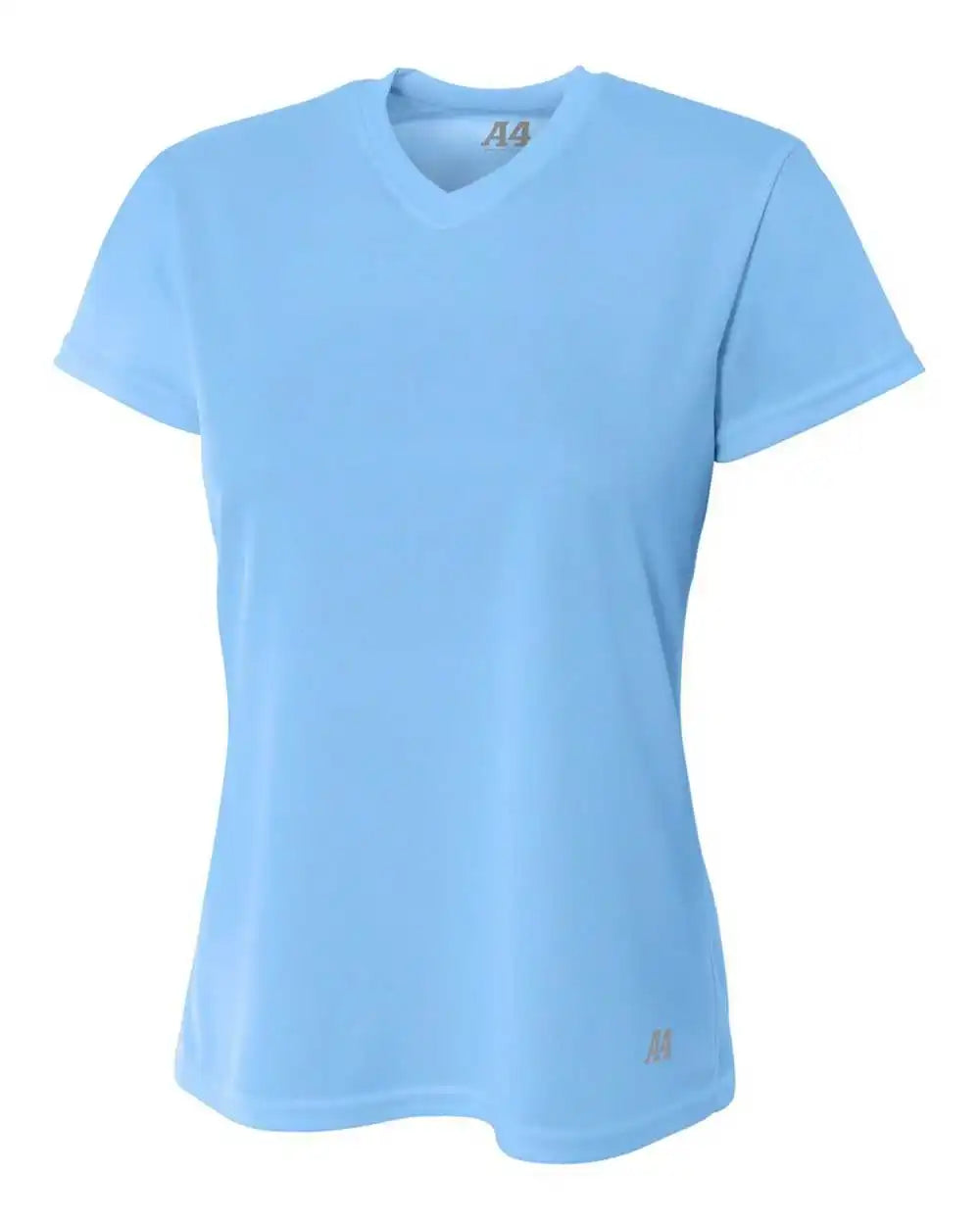 A4 Nw3254 Women’s Short Sleeve V-neck Birds Eye Mesh Tee - Light Blue