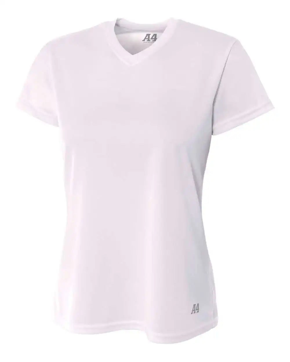 A4 Nw3254 Women’s Short Sleeve v Neck Birds Eye Mesh Tee White