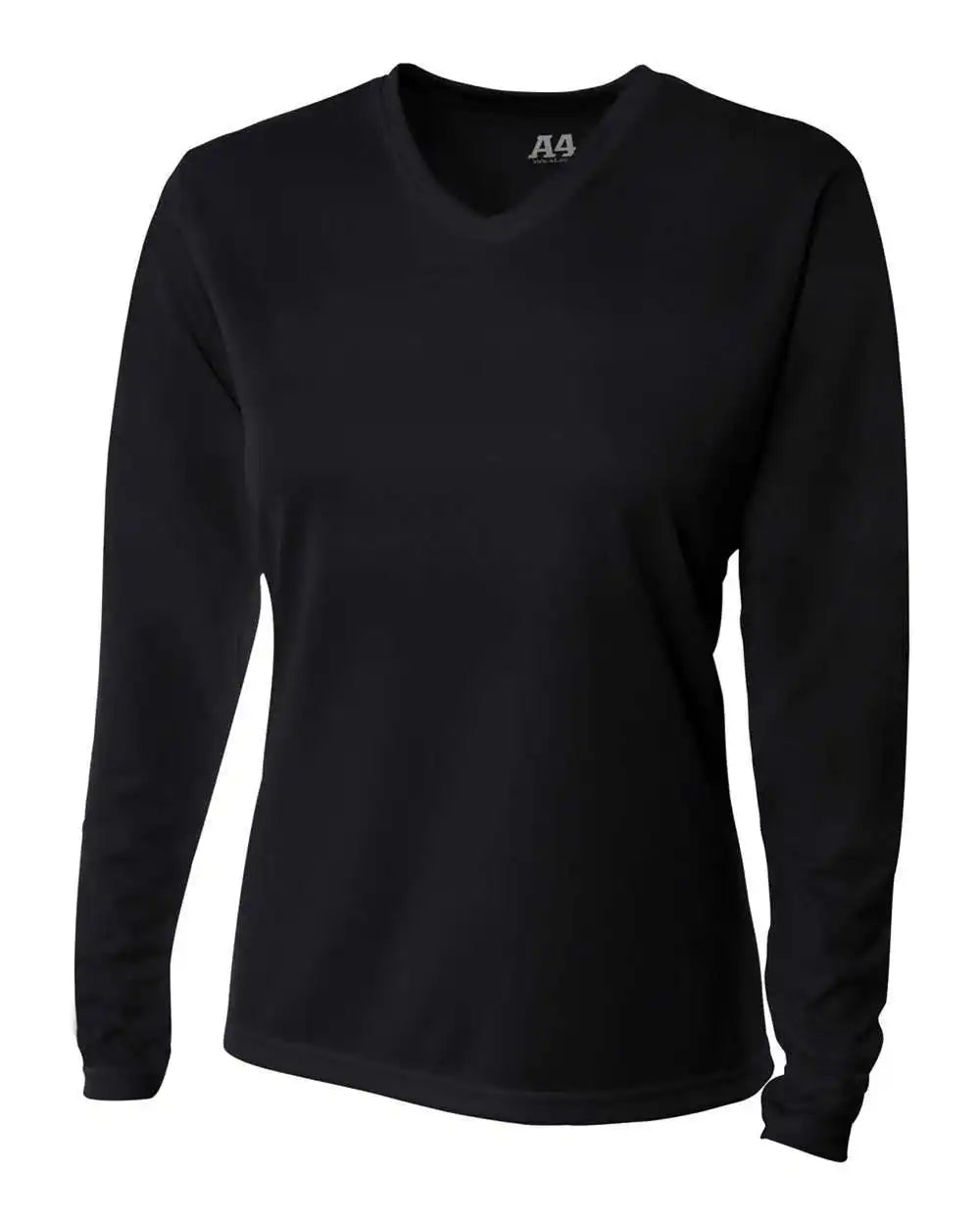 A4 Nw3255 Women’s Long Sleeve V-neck Birds Eye Mesh Tee - Black