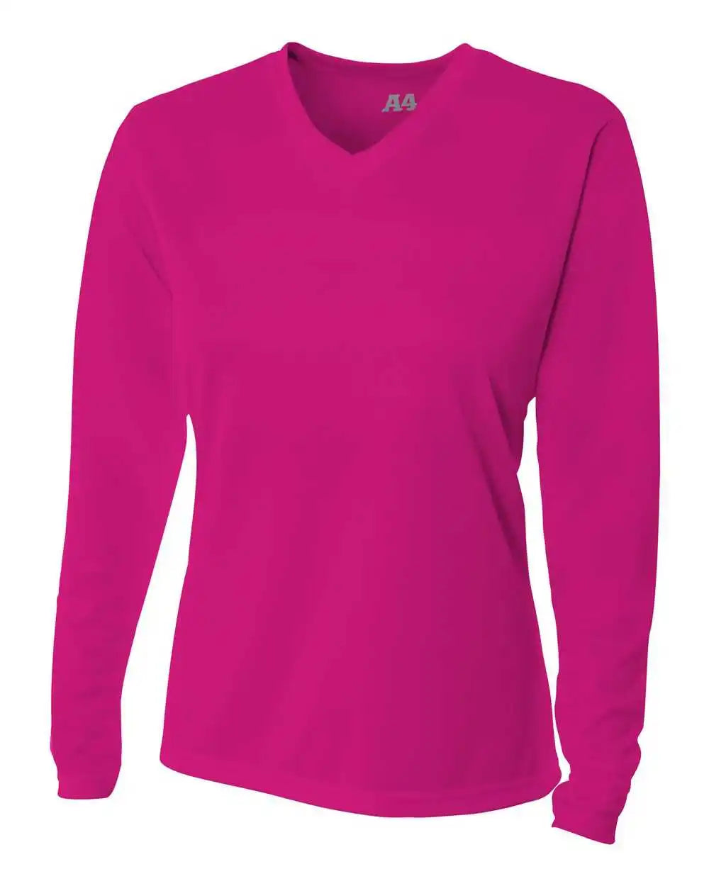 A4 Nw3255 Women’s Long Sleeve V-neck Birds Eye Mesh Tee - Fuchsia