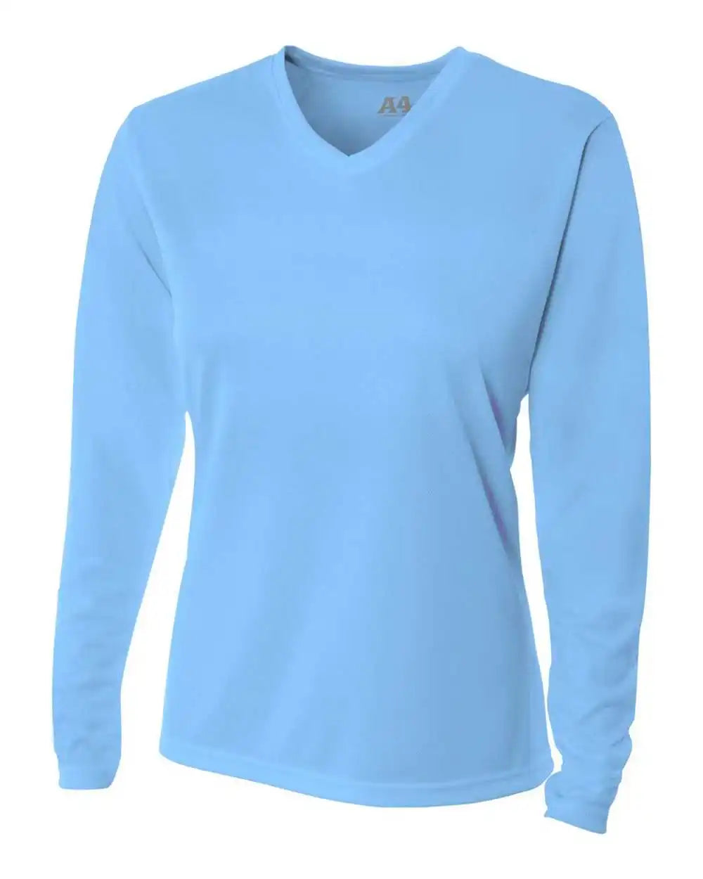 A4 Nw3255 Women’s Long Sleeve V-neck Birds Eye Mesh Tee - Light Blue