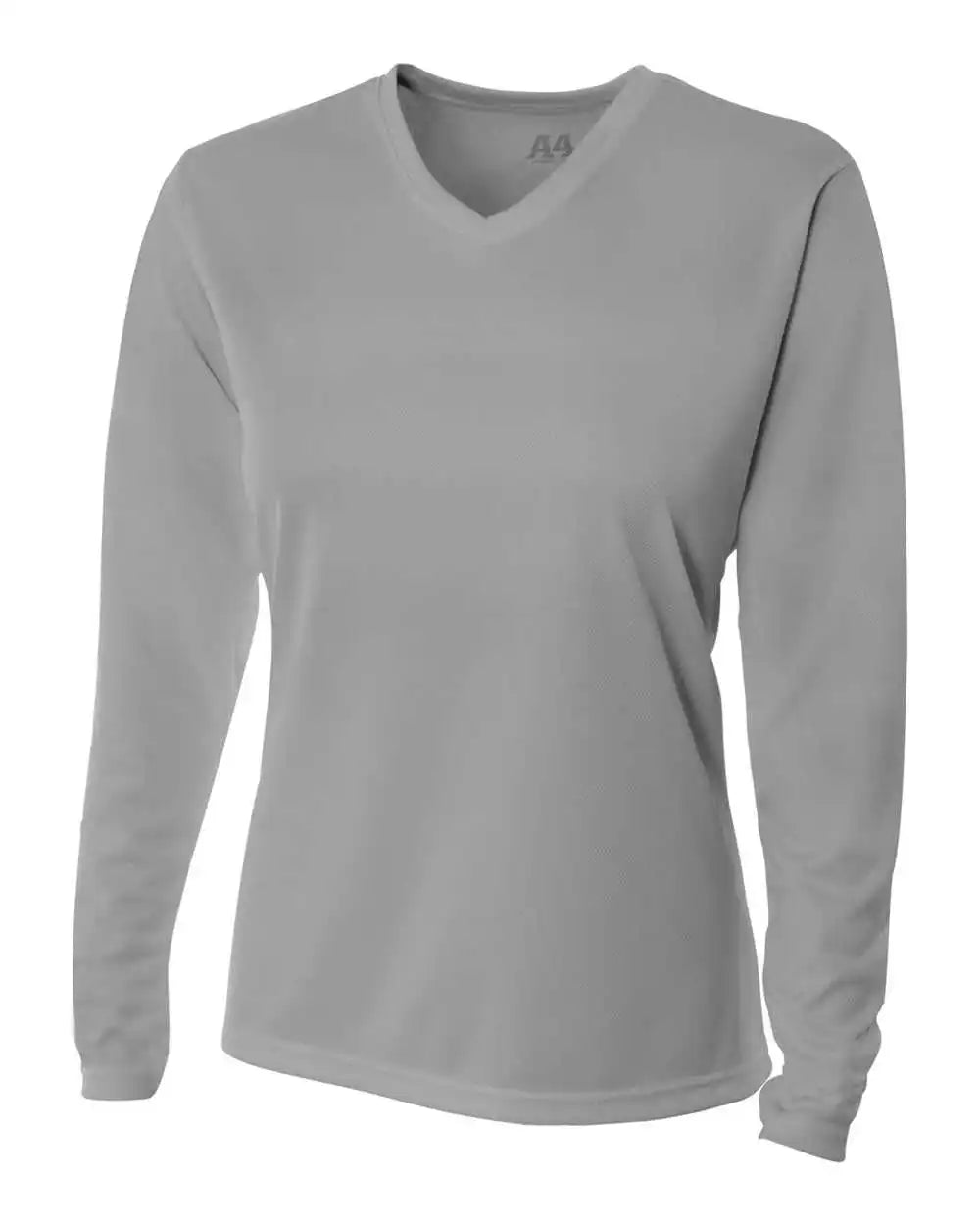 A4 Nw3255 Women’s Long Sleeve V-neck Birds Eye Mesh Tee - Silver