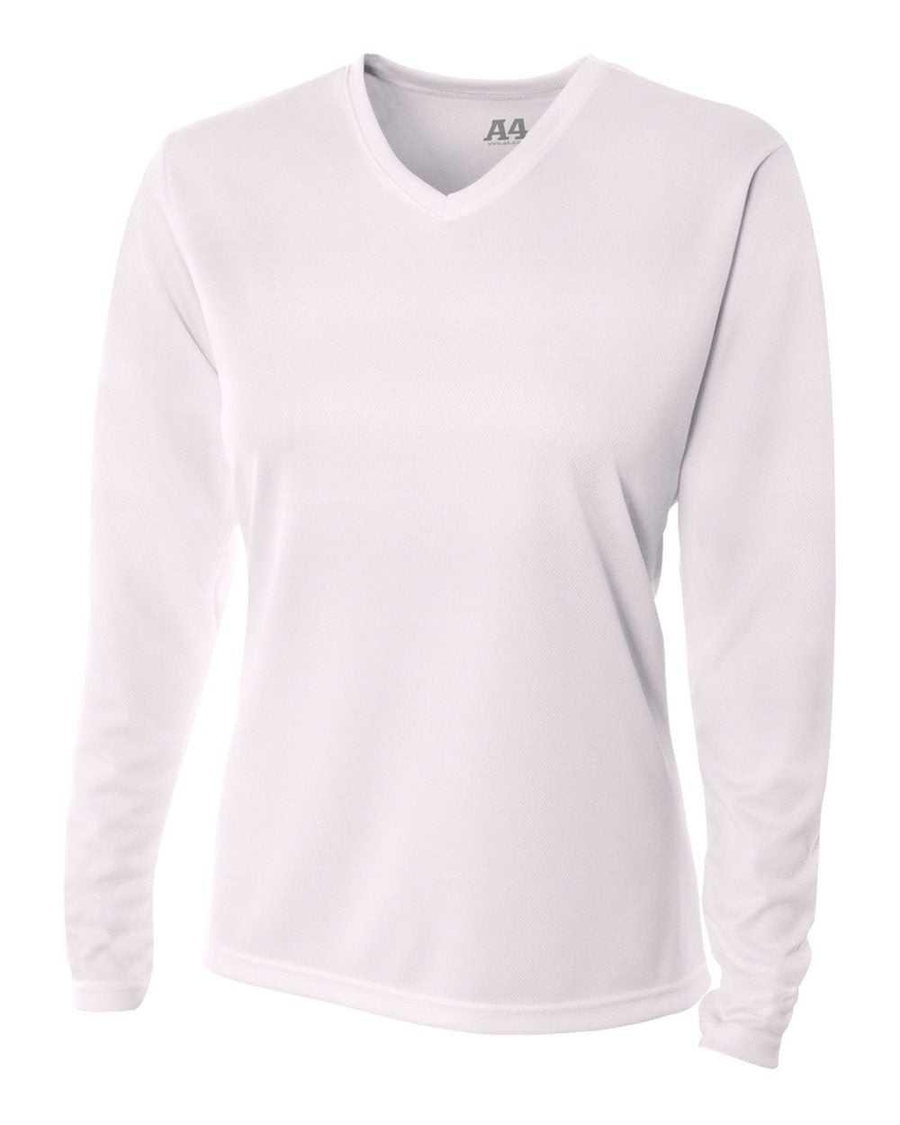 A4 Nw3255 Women’s Long Sleeve V-neck Birds Eye Mesh Tee - White