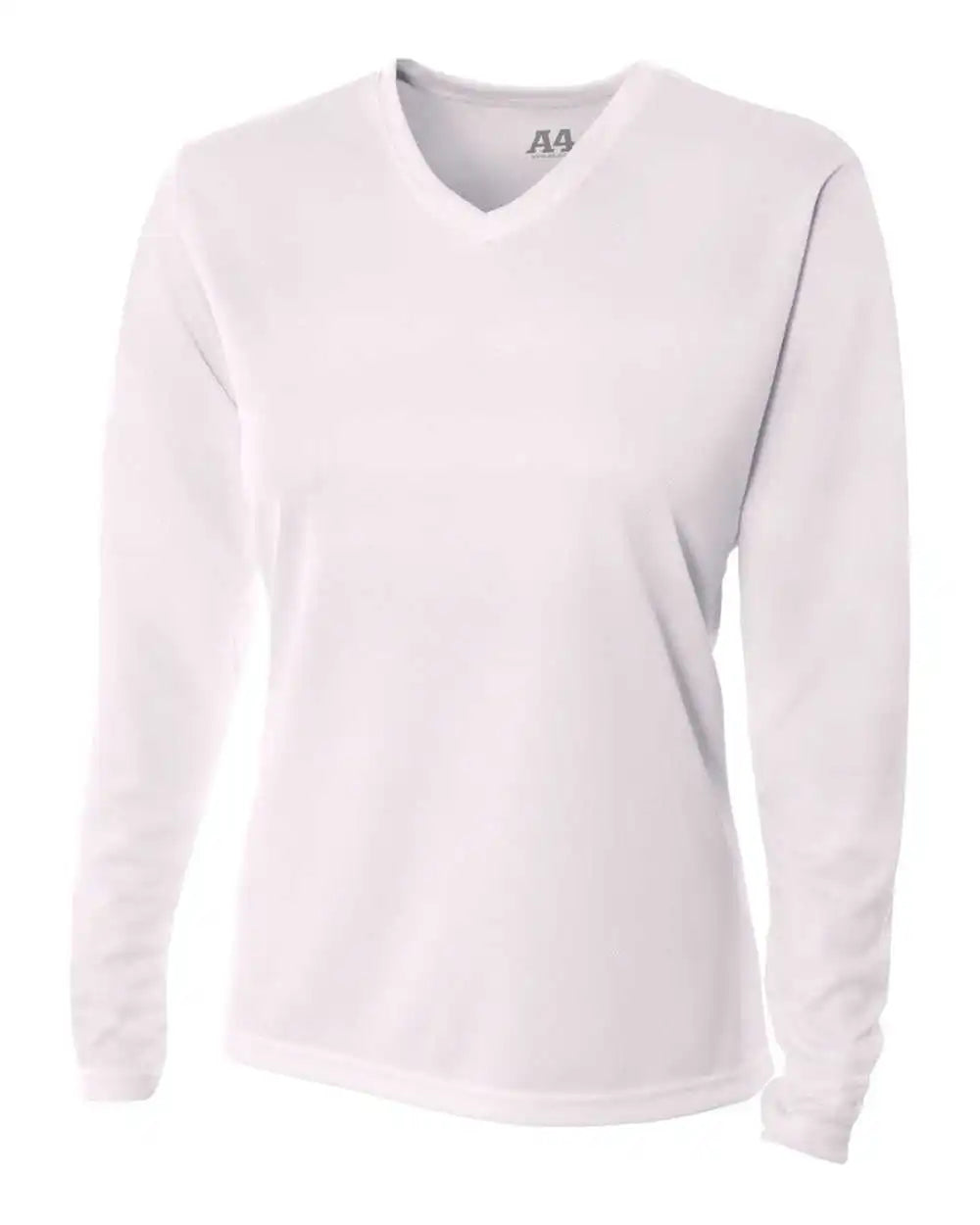 A4 Nw3255 Women’s Long Sleeve V-neck Birds Eye Mesh Tee - White