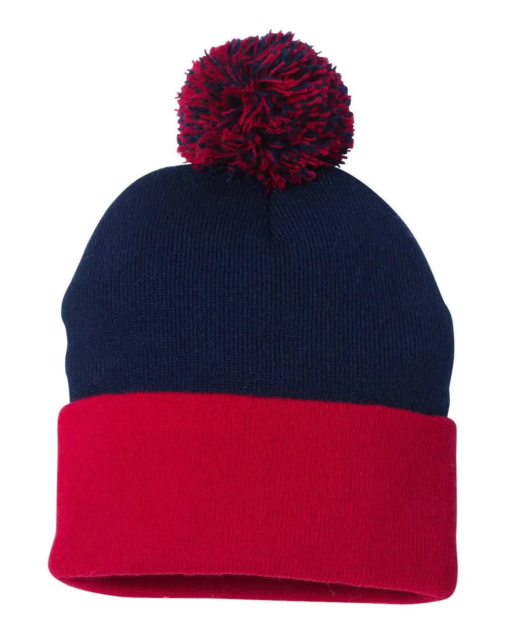Sportsman Sp15 12’’ Pom-pom Cuffed Beanie - Navy Red - one Size Fits Most