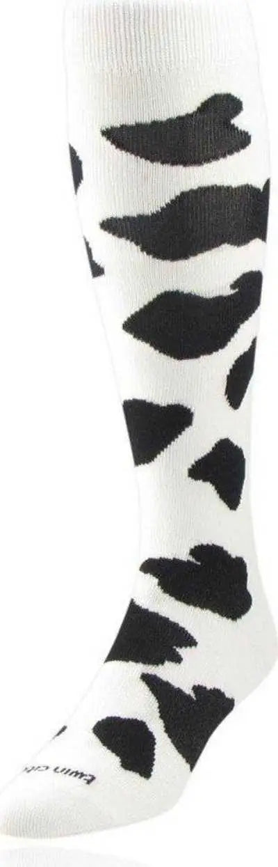 Tck Krazisox Cow Print Knee High Socks - White Black - Intermediate