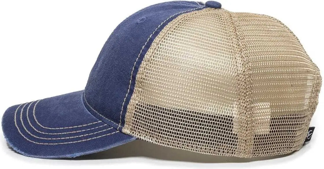 Oc Sports Oc801 Washed Adjustable Tea-stained Mesh Back Panels Cap - Navy Tea Stain - Ivory / 6 7/8’’ - 7 1/2’’