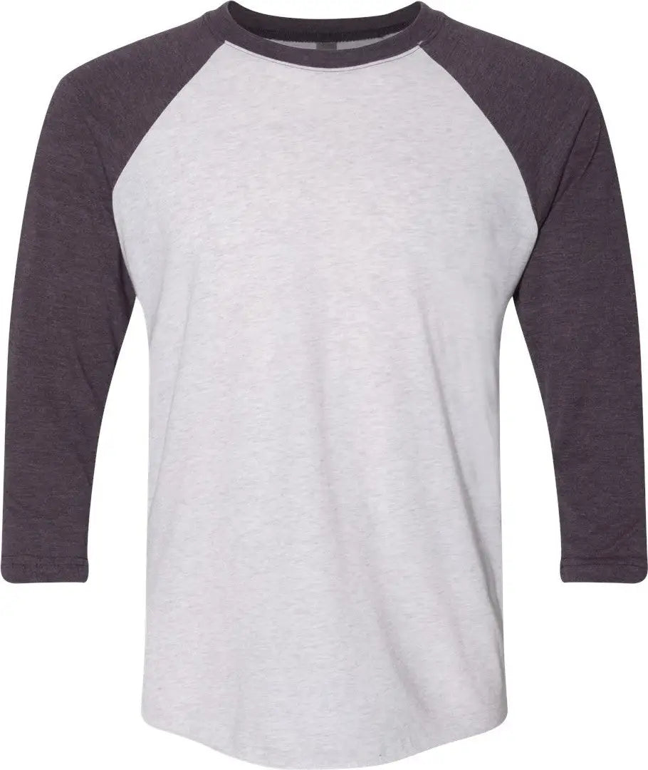 Next Level 6051 Tri-blend 3/4 Raglan T-shirt - Vintage Purple - Heather White - Adult Xs