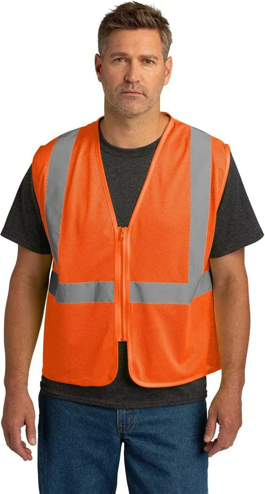 Cornerstone Csv101 Ansi 107 Class 2 Economy Mesh Zippered Vest - Safety Orange