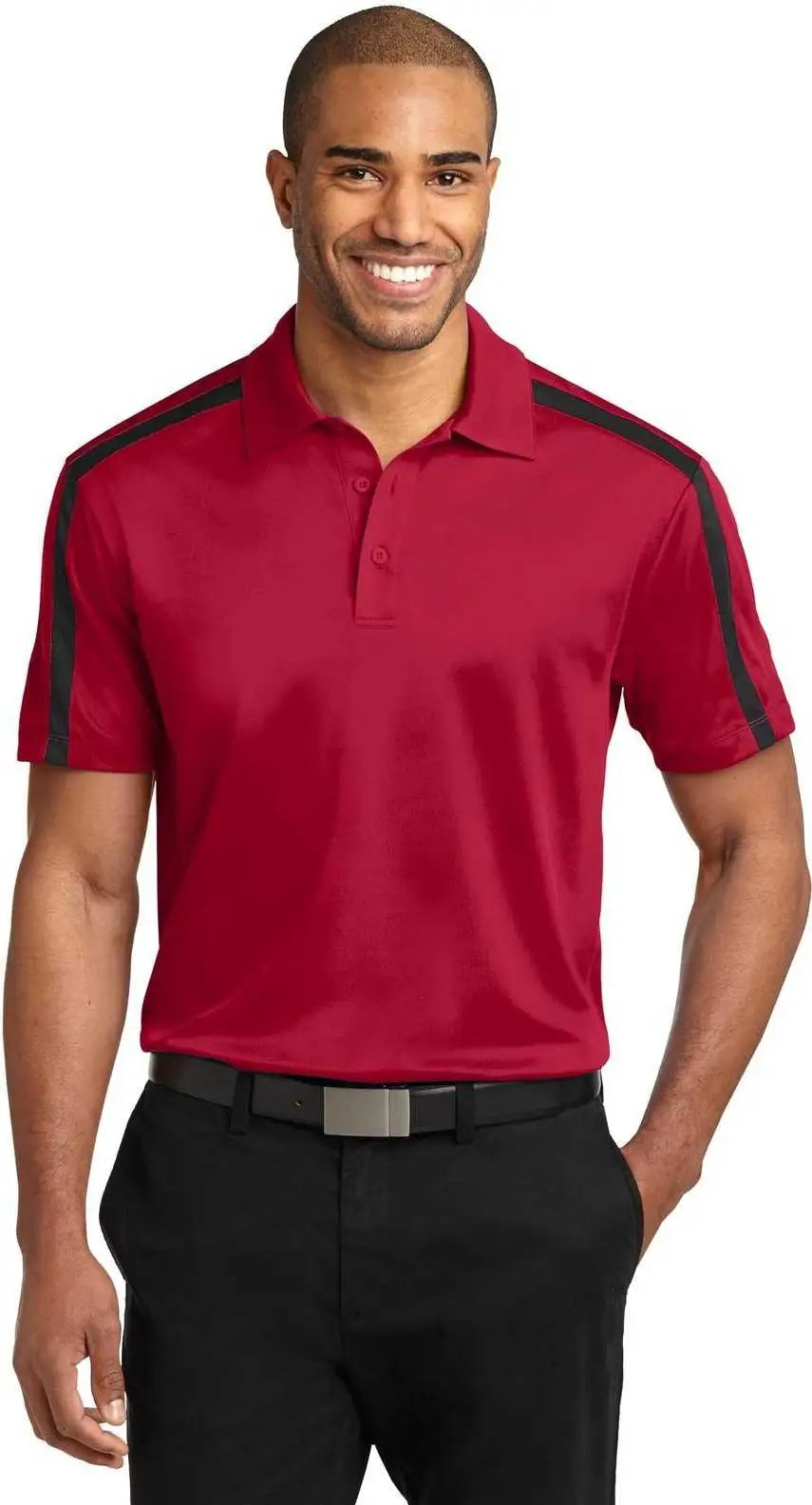Port Authority K547 Silk Touch Performance Colorblock Stripe Polo - Red Black