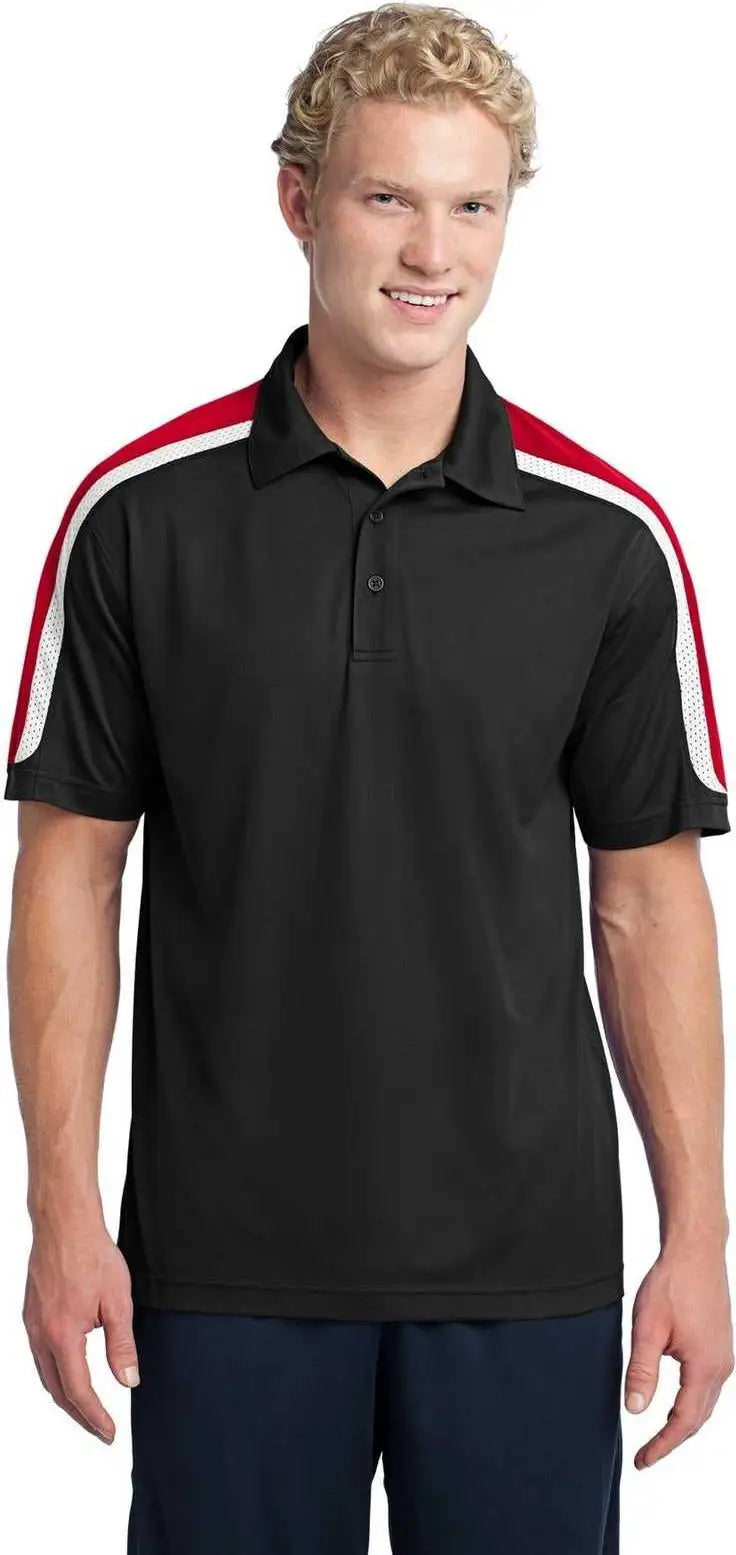 Sport-tek St658 Tricolor Shoulder Micropique Sport-wick Polo - Black True Red White