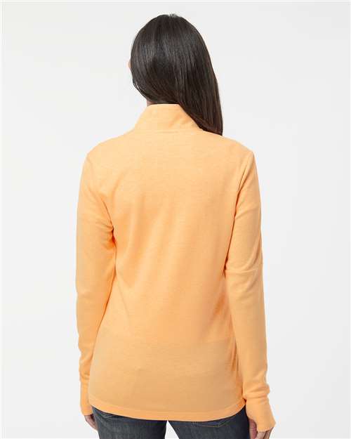 Acid Orange Melange Women&#39;s 3-Stripes Quarter-Zip Sweater - A555