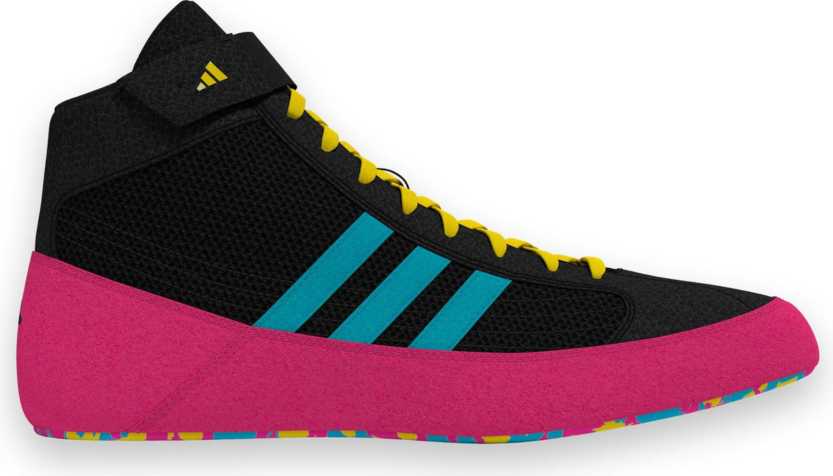 Adidas 222 Hvc 2 Youth Laced Wrestling Shoes - Black Cyan Pink